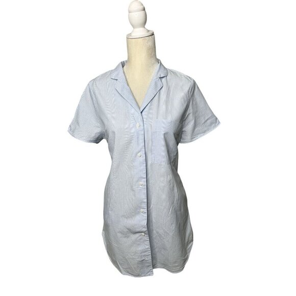 Zara Women's Light Blue & White Striped Button-Down Short Sleeve Shirt Tall M - Picture 5 of 9